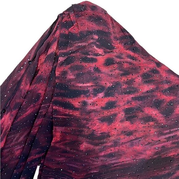 Grayse Women’s XS Elegant One Shoulder Sleeve Red & Black Evening Blouse Shirt - Picture 6 of 10